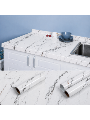 Beyaz Mermer Desenli Yapışkanlı Kaplama Kağıdı  Büyük Boy 5 Metre