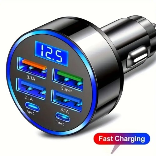 6 Portlu Hızlı Araç Şarj Cihazı – 4 USB + 2 Type-C Çıkışlı Dijital Göstergeli Oto Şarjı 6 Portlu Hızlı Araç Şarj Cihazı – 4 USB + 2 Type-C Çıkışlı Dijital Göstergeli Oto Şarjı