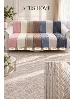 Kaymaz Tabanlı Kabartmalı Şerit Peluş Çok Amaçlı Örtü 