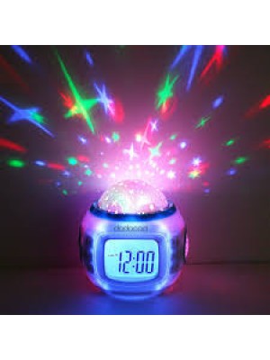 Projeksiyonlu Işık Saçan Müzikli Alarmlı Gece lambası Masa Saati