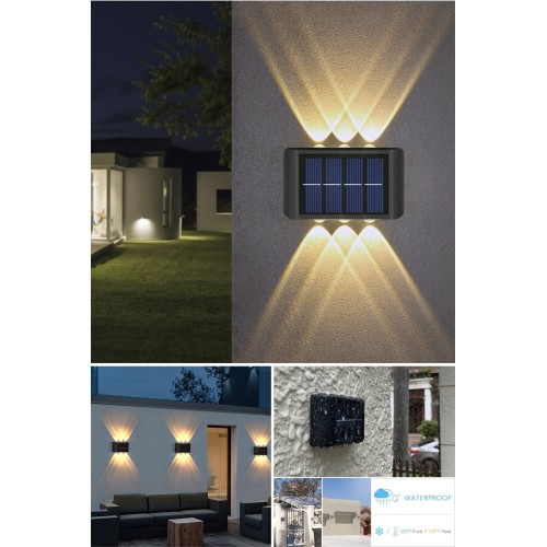 Modern 6ledli  Solar Duvar Lamba Dekorasyon Aydınlatma Aplik Güneş Enerji Gün Işığı 2 Li Set