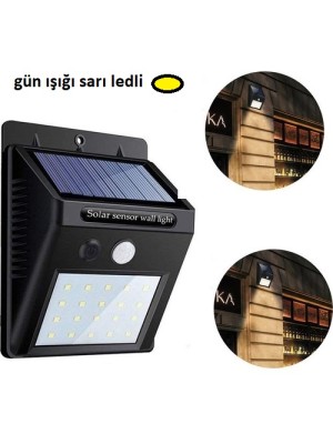 Gün Işığı Sarı Ledli Hareket Sensörlü Güneş Enerjili Led Aydınlatma Dış Mekan Bahçe 20 Led Li