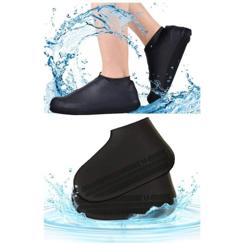 Siyah Silikon Yağmur Koruyucu Ayakkabı Kılıfı Kaymaz Su Kir Geçirmez Medium (34-39)