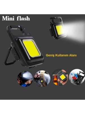 Mini 30 Ledli  Mıknatıslı Anahtarlık Flash Kamp Lambası Askılı Kapak Açacaklı Şarjlı Fener