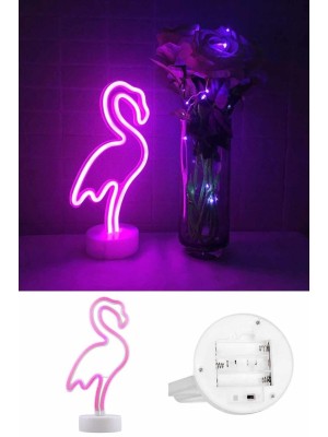 Pembe Flamingo Model Neon Led Işıklı Masa Lambası Dekoratif Aydınlatma Gece Lambası